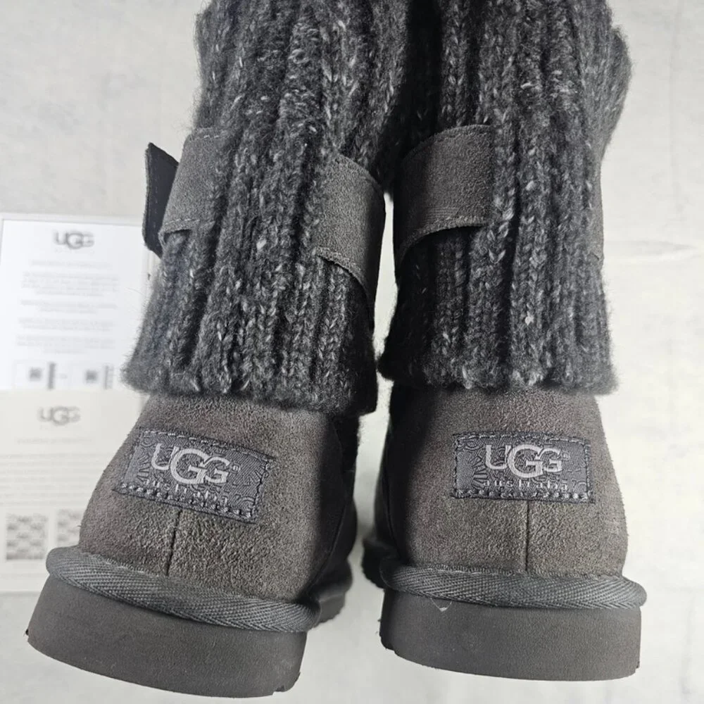 UGG Women's Cambridge Gray Suede Boots – Cozy Sheepskin Mid-Calf Winter - Picture 5 of 7